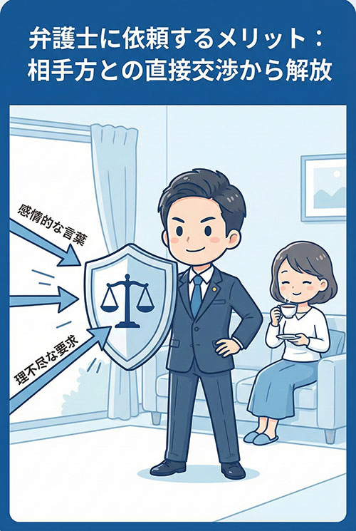 弁護士に依頼するメリットのイラスト